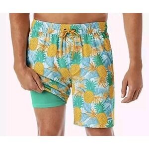 Mens XL Pineapple Print Swim Trunks Swimsuit Shorts‎ with Liner UPF 50 Quick Dry